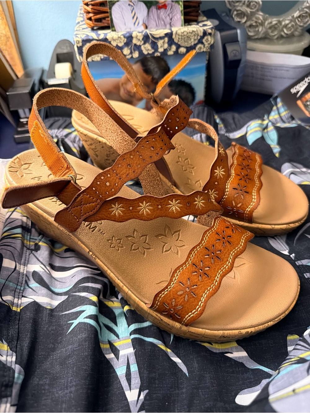 Skechers Cali Beverlee Brown Tan Cutout Strappy Wedge Sandals, never worn